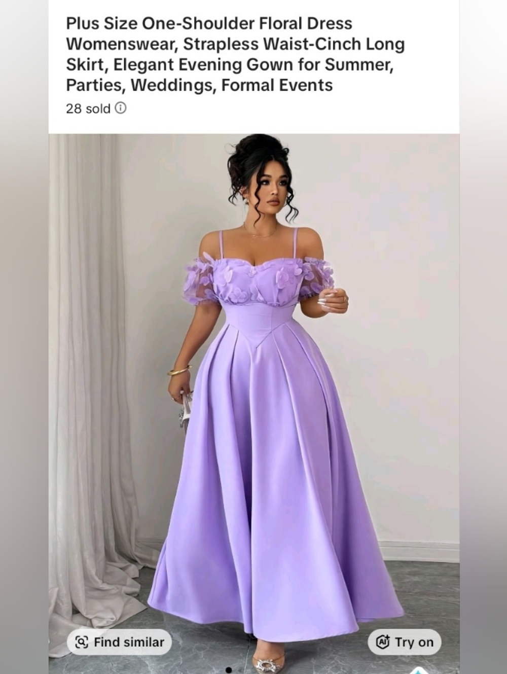 Elegant Lavender One-Shoulder Evening Dress with Floral Bodice